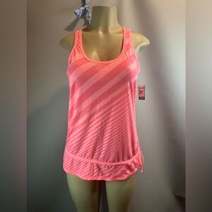 NWT OLD NAVY ACTIVE LOOSE FIT RUFFLED BOTTOM LOOSE FIT PINK STRIPE TANK Small
